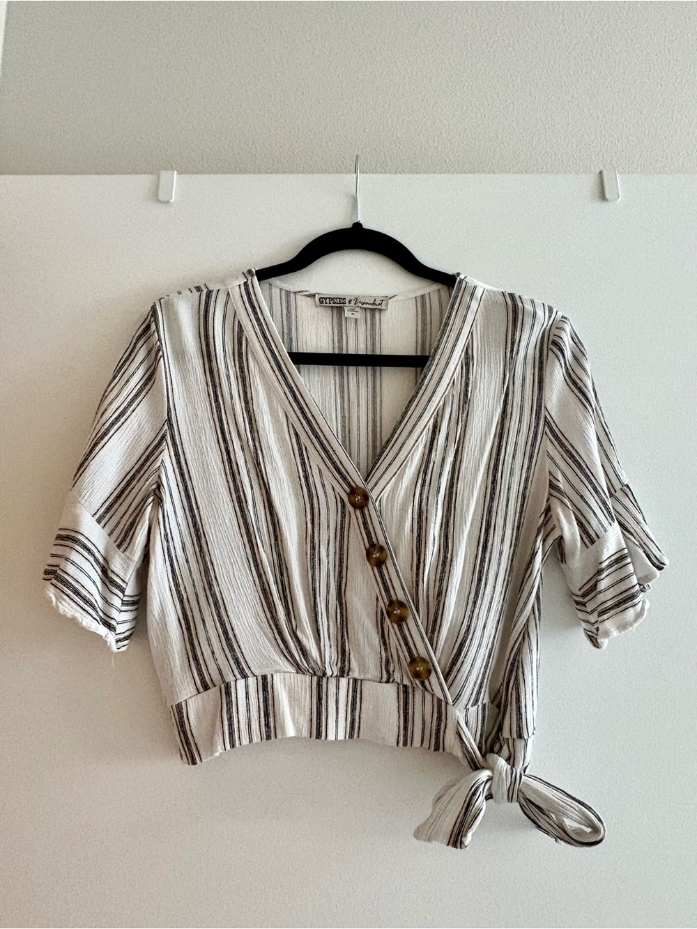 Striped Wrap Cropped Top - Cream/Black